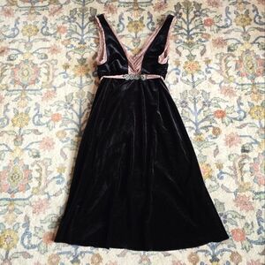 Free People Black Velvet Pink Lace Sleeveless Dress Women's L
